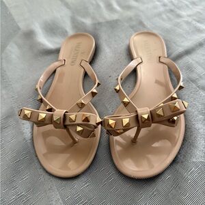 Valentino Garavani Beige Sandals with Gold Accents